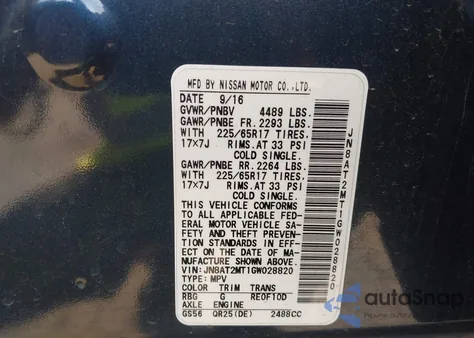 2016 Nissan Rogue S z USA, uszkodzony, nr VIN JN8AT2MT1GW028820